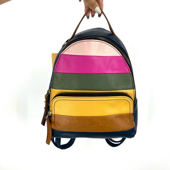 FOSSIL Felicity Small Backpack Multicolor Striped Colorblock Leather - Picture 1 of 4